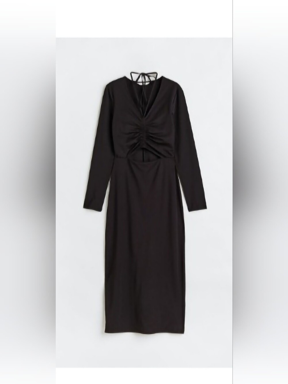 NWT H&M Black Ruched Drawstring Long‑Sleeve Midi Dress – Size L